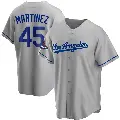 Men's No.45 Pedro Martinez Los Angeles Dodgers Gray Replica Road 2024 World Series Champions Jersey