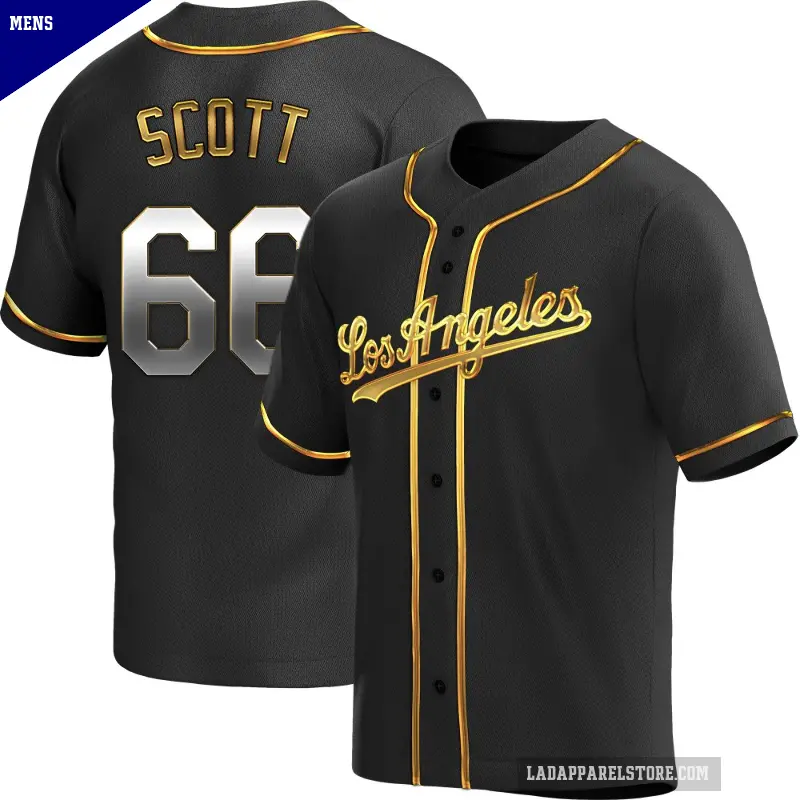 Men's No.66 Tanner Scott Los Angeles Dodgers Gold Replica Black en Alternate Jersey