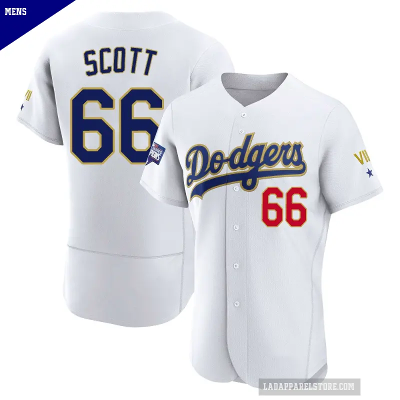 Men's No.66 Tanner Scott Los Angeles Dodgers White/Gold Authentic 2021 Gold Program Player Jersey