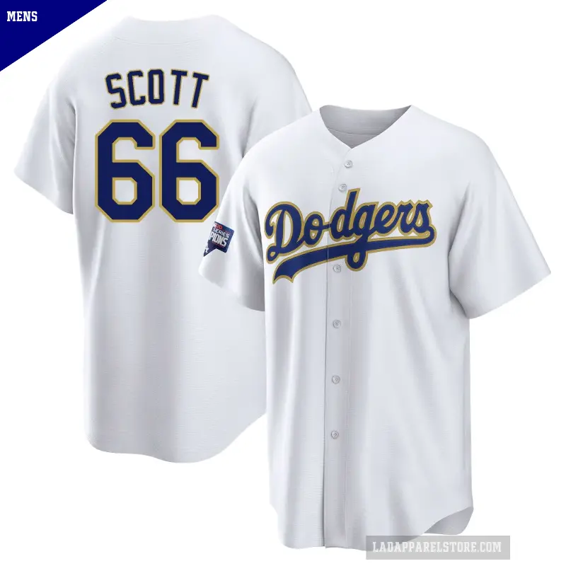 Men's No.66 Tanner Scott Los Angeles Dodgers White/Gold Replica 2021 Gold Program Player Jersey