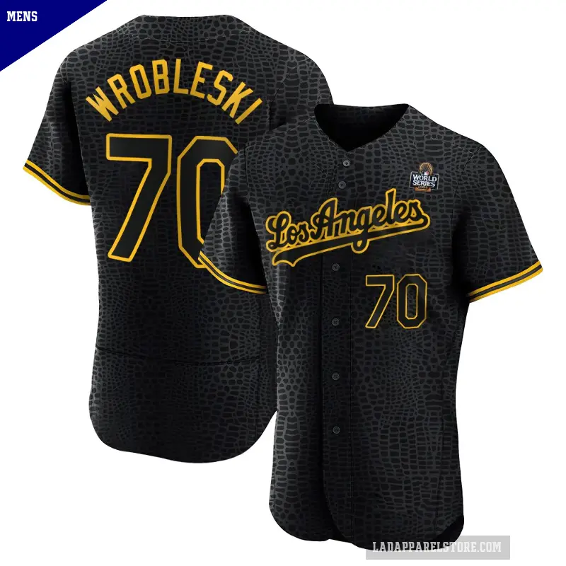 Men's No.70 Justin Wrobleski Los Angeles Dodgers Black Authentic Snake Skin City 2024 World Series Jersey