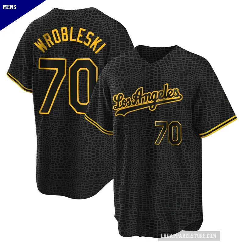 Men's No.70 Justin Wrobleski Los Angeles Dodgers Black Replica Snake Skin City Jersey