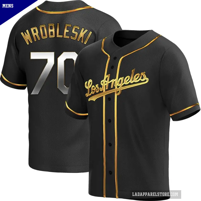 Men's No.70 Justin Wrobleski Los Angeles Dodgers Gold Replica Black en Alternate Jersey