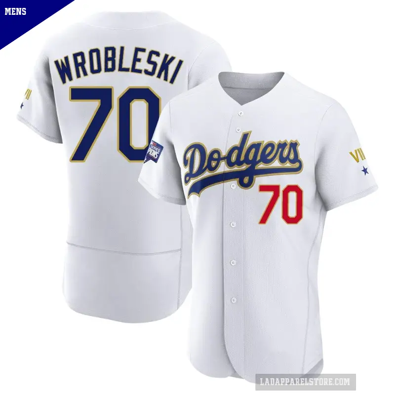 Men's No.70 Justin Wrobleski Los Angeles Dodgers White/Gold Authentic 2021 Gold Program Player Jersey