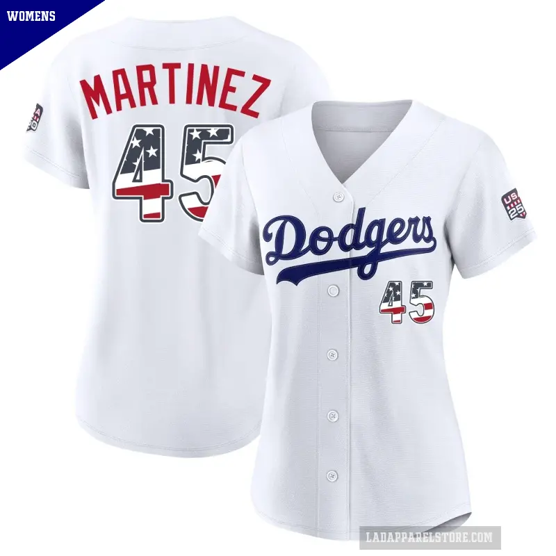 Women's No.45 Pedro Martinez Los Angeles Dodgers White Limited USA 250 Fourth Of July Home Stadium Jersey