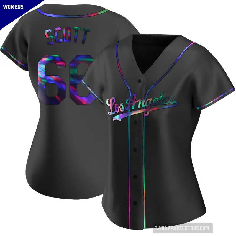 Women's No.66 Tanner Scott Los Angeles Dodgers Black Replica Holographic Alternate Jersey