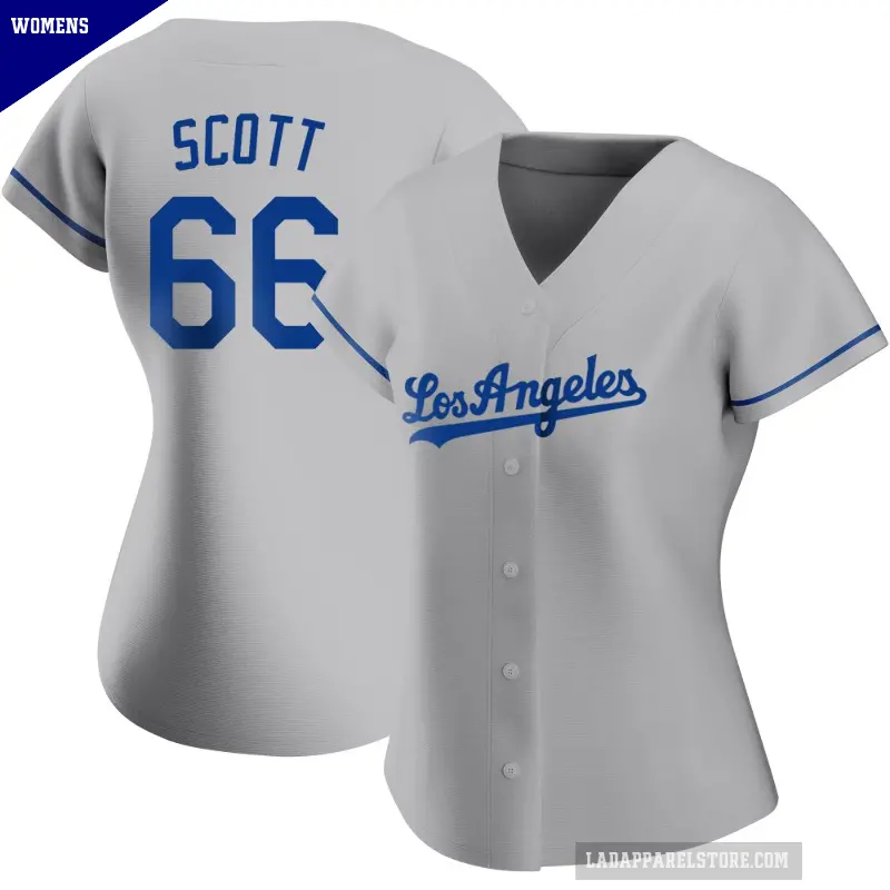 Women's No.66 Tanner Scott Los Angeles Dodgers Gray Authentic Road Jersey