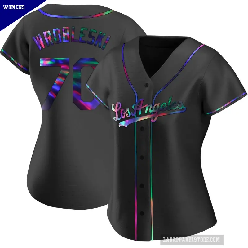 Women's No.70 Justin Wrobleski Los Angeles Dodgers Black Replica Holographic Alternate Jersey