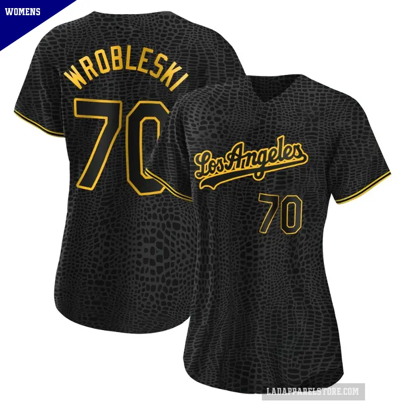 Women's No.70 Justin Wrobleski Los Angeles Dodgers Black Replica Snake Skin City Jersey