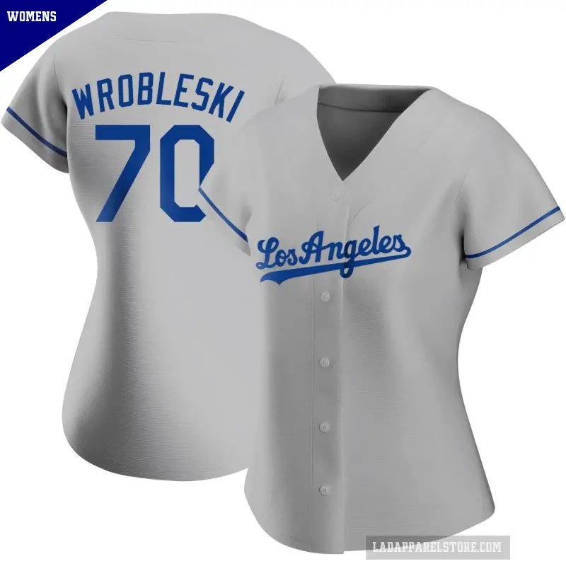 Women's No.70 Justin Wrobleski Los Angeles Dodgers Gray Replica Road Jersey