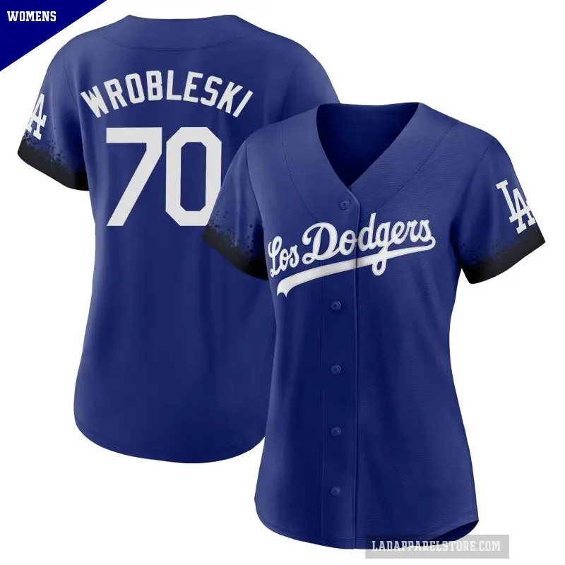 Women's No.70 Justin Wrobleski Los Angeles Dodgers Royal Replica 2021 City Connect Jersey