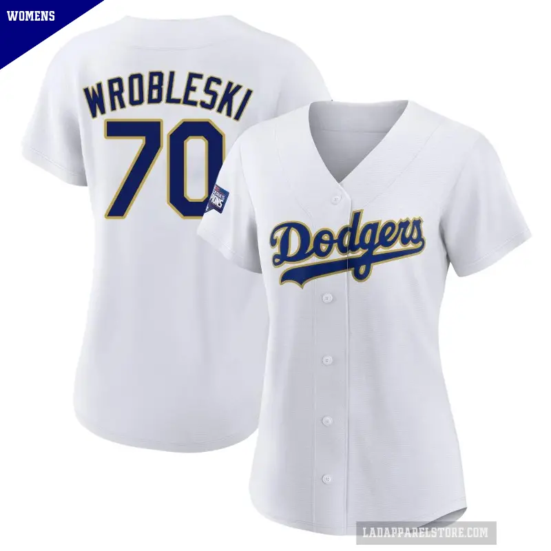 Women's No.70 Justin Wrobleski Los Angeles Dodgers White/Gold Authentic 2021 Gold Program Player Jersey
