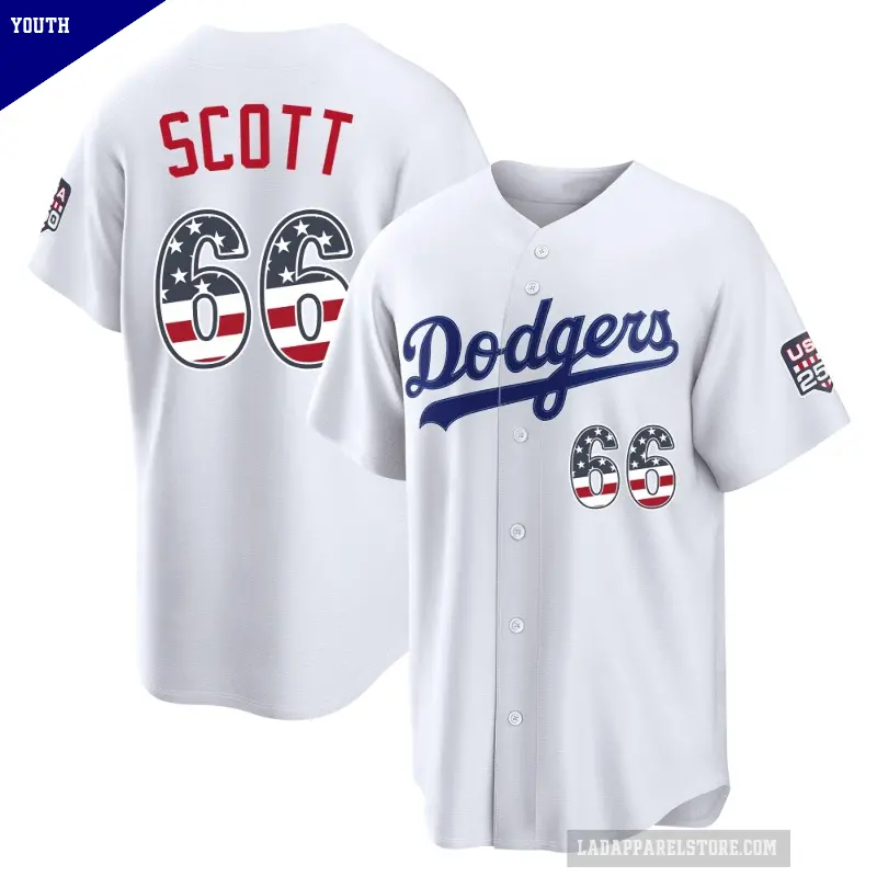 Youth No.66 Tanner Scott Los Angeles Dodgers White Limited USA 250 Fourth Of July Home Stadium Jersey