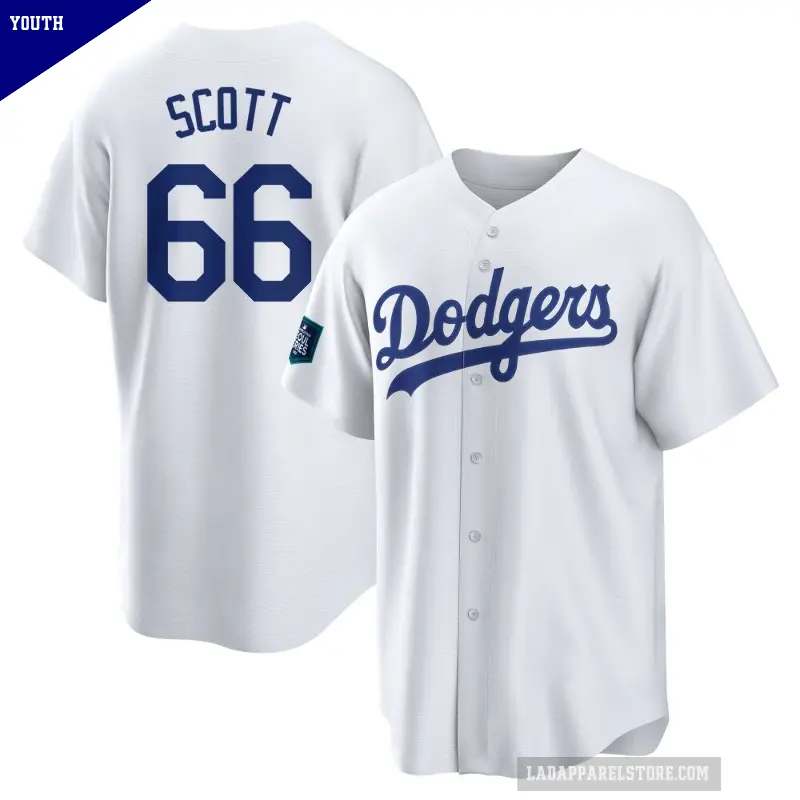 Youth No.66 Tanner Scott Los Angeles Dodgers White Replica 2024 World Tour Seoul Series Home Jersey