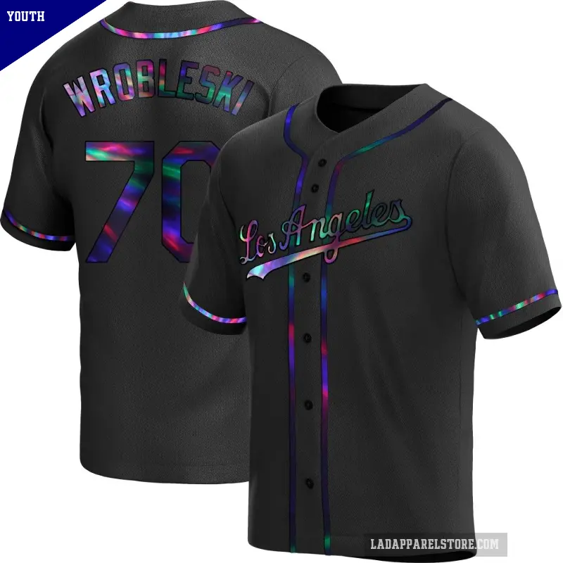 Youth No.70 Justin Wrobleski Los Angeles Dodgers Black Replica Holographic Alternate Jersey