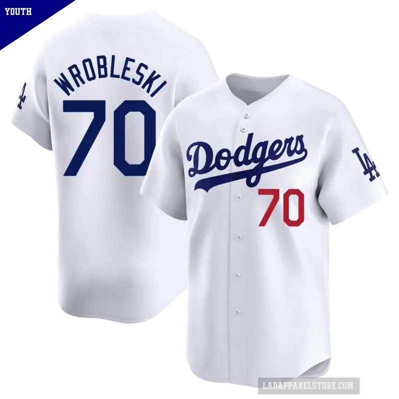 Youth No.70 Justin Wrobleski Los Angeles Dodgers White Limited Home Jersey
