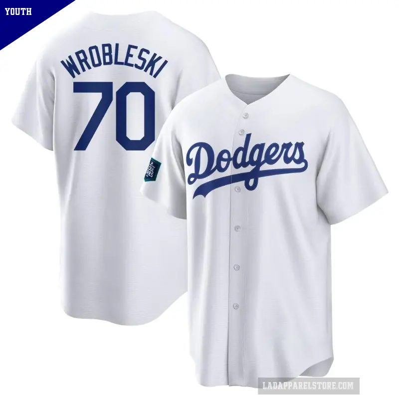 Youth No.70 Justin Wrobleski Los Angeles Dodgers White Replica 2024 World Tour Seoul Series Home Jersey
