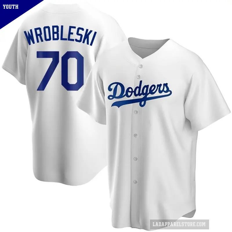 Youth No.70 Justin Wrobleski Los Angeles Dodgers White Replica Home Jersey